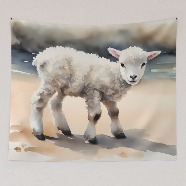 Item preview, Little White Lamb on Beach designed and sold by CalmnessbyChoice.