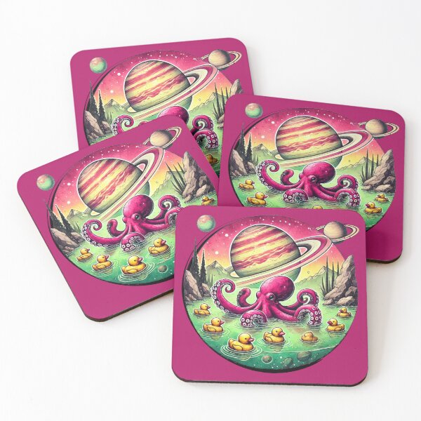 Item preview, Surreal Space Octopus in a Reflective Alien Lake with Neon Pink Sunset and Jagged Mountains designed and sold by Negative Vibes Only.
