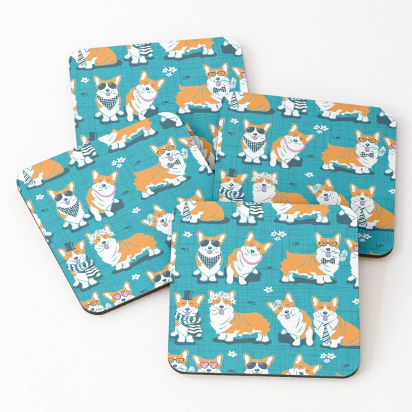 Item preview, Charming corgis // teal background orange dogs designed and sold by SelmaCardoso.