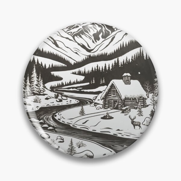 Item preview, WINTER CABIN SNOW MONOCHROMATIC OUTDOOR HUNTING RIVER SCENE designed and sold by Arts4U.