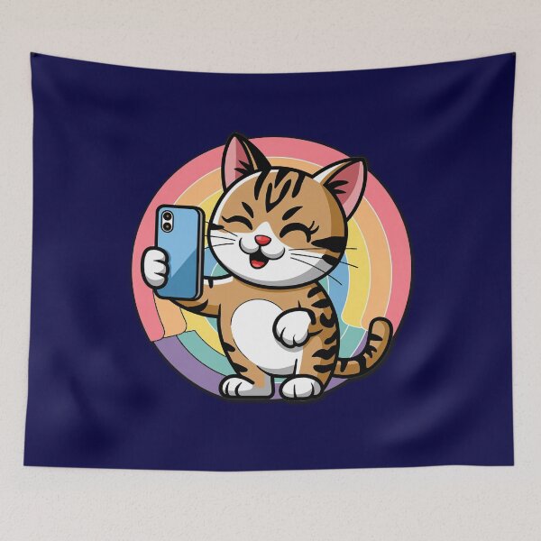 Item preview, Cute Cartoon Cat Taking a Selfie – Fun Rainbow Background Design designed and sold by Tamarage.