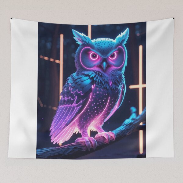 Item preview, Cybernetic Neon Owl in Futuristic Forest designed and sold by ElmoCreates.