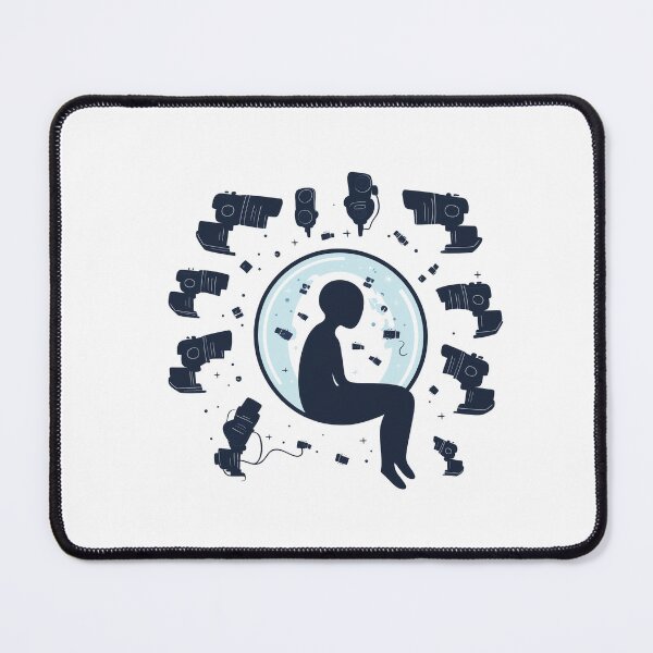 Item preview, A design of a lone silhouette of a person sitting inside a glass bubble, surrounded by surveillance cameras pointing toward them. designed and sold by HEMRO.