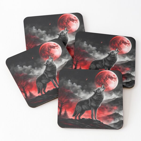 Item preview, Red full moon with a wolf designed and sold by GothicRubette.