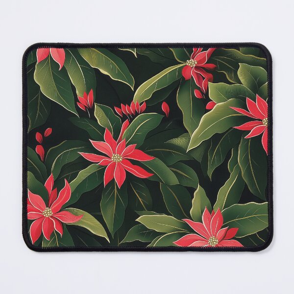 Item preview, A vibrant red poinsettia flowers surrounded by lush green leaves, creating a visually rich and festive pattern. designed and sold by HEMRO.