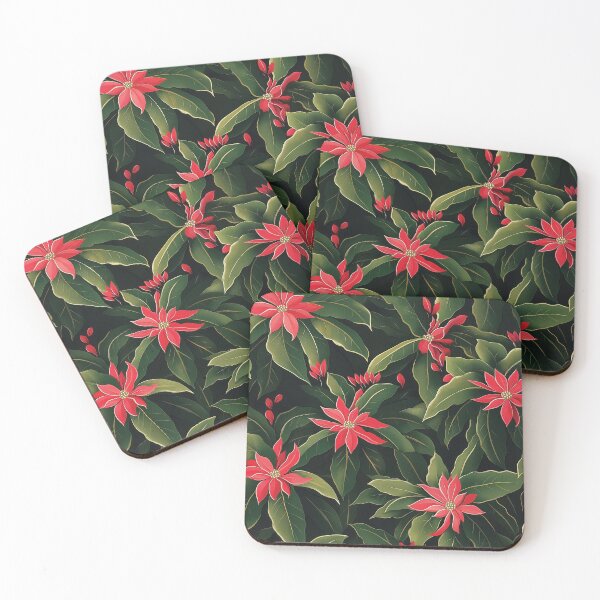Item preview, A vibrant red poinsettia flowers surrounded by lush green leaves, creating a visually rich and festive pattern. designed and sold by HEMRO.
