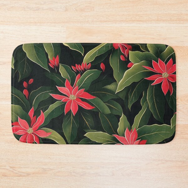 Item preview, A vibrant red poinsettia flowers surrounded by lush green leaves, creating a visually rich and festive pattern. designed and sold by HEMRO.