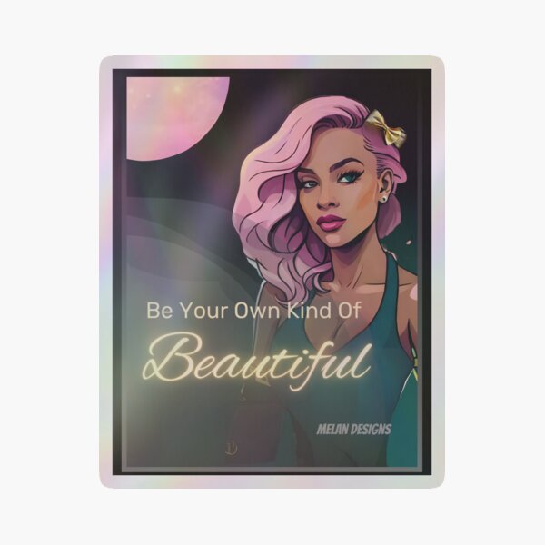 Glamorous Pink Hair Woman Beautiful Moon Gold Bow Holographic Sticker