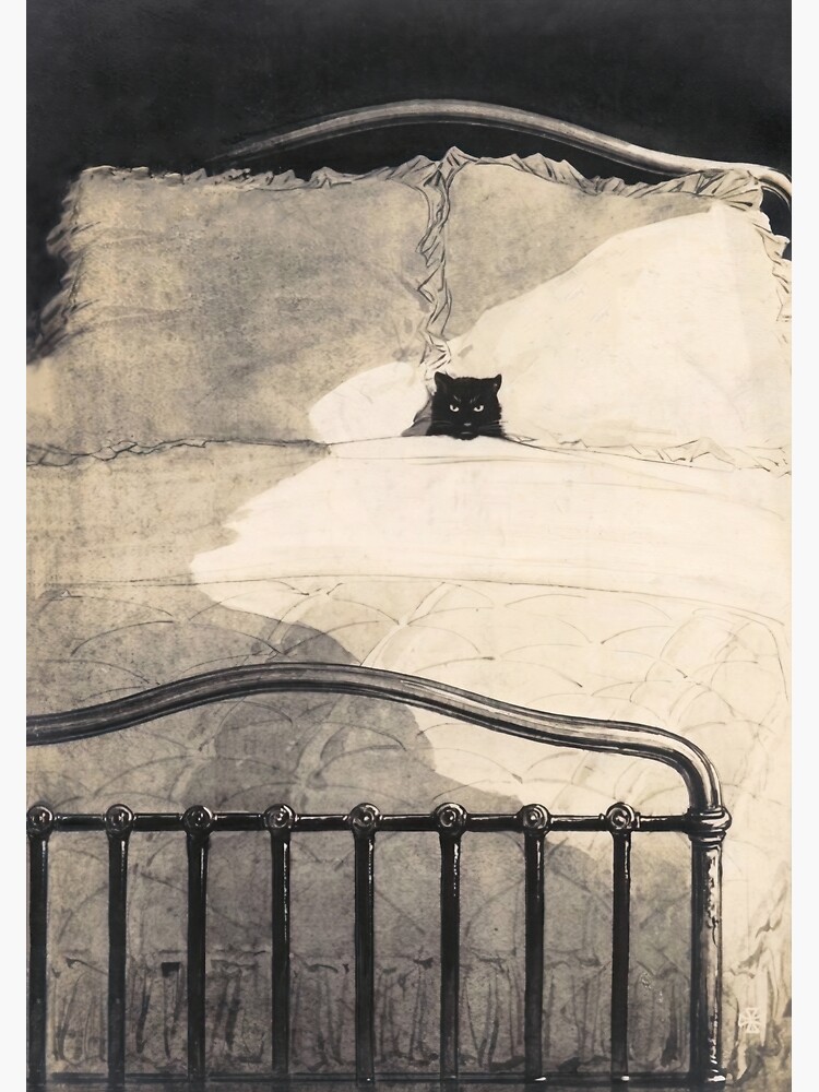 Thumbnail 3 of 3, Poster, Cat lying in bed 1910 Vintage French Postcard Illustration designed and sold by Onodera.