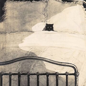 Artwork thumbnail, Cat lying in bed 1910 Vintage French Postcard Illustration by Onodera