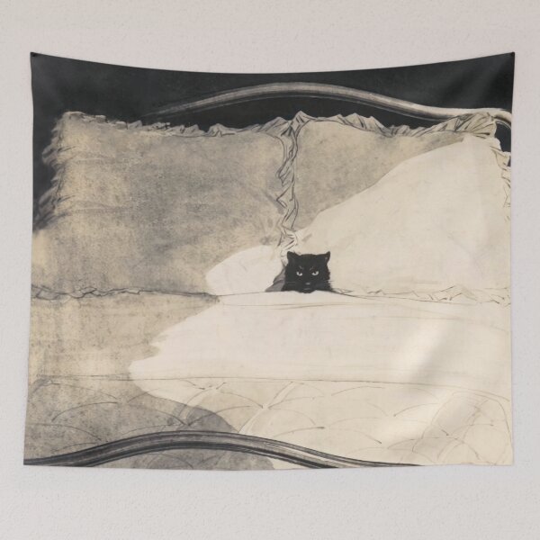 Item preview, Cat lying in bed 1910 Vintage French Postcard Illustration designed and sold by Onodera.
