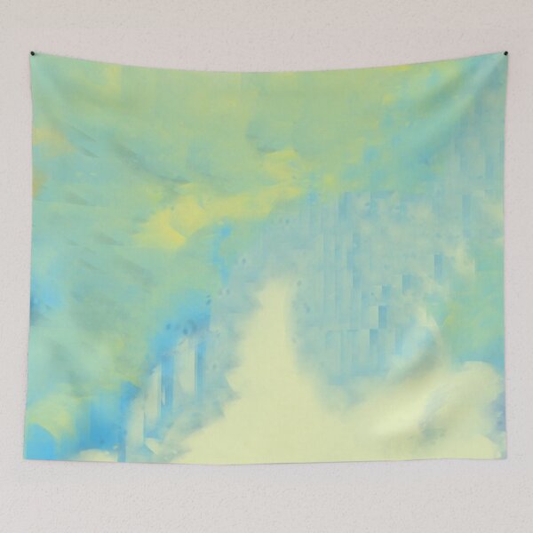 Item preview, Abstract Yellow and Blue Painting with Dynamic Brush Stroke Textures designed and sold by Beautiful art store.