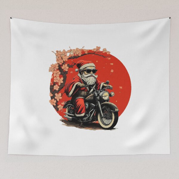 Item preview, Santa Claus Motorcycle Rider , Cool Santa Ride with Sakura Blossoms , Fun Christmas Graphic  for Bikers designed and sold by Indyadizine.