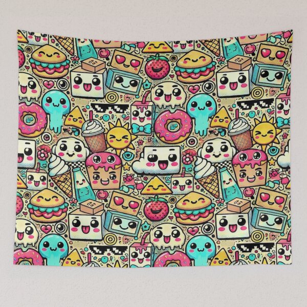 Item preview, Graffiti Fusion Doodle Kawaii Cartoon Faces designed and sold by Myra365Art.