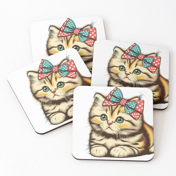 Item preview,  vintage cute  kitten with color bow designed and sold by Expressions-Sel.
