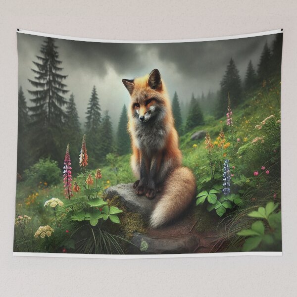 Artikelvorschau, Von KI generierter Fuchs, der auf einem Hügel sitzt entworfen und verkauft von AI-this-is-AI.