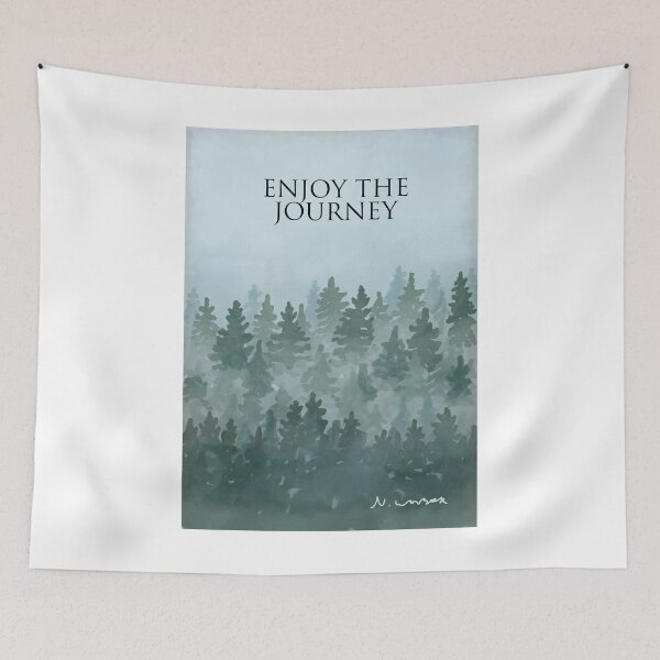 Item preview, Enjoy the Journey misty forest painting designed and sold by Scat the cat.