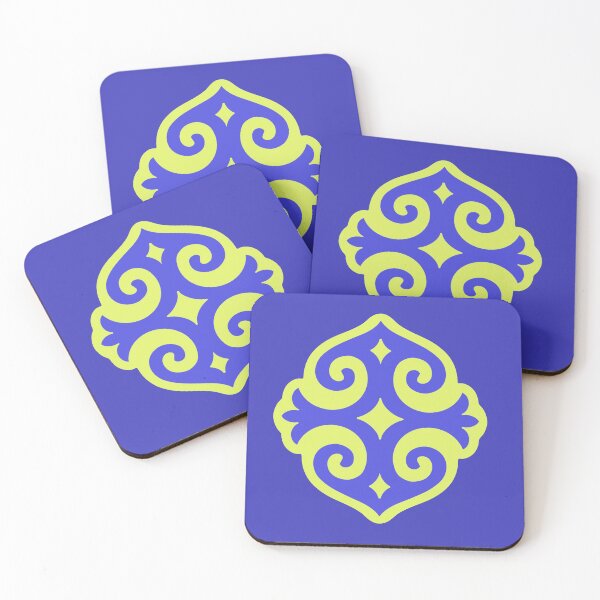 Item preview, Kazakh ornament with flower in pistachio green and iris blue  designed and sold by Artyerke.