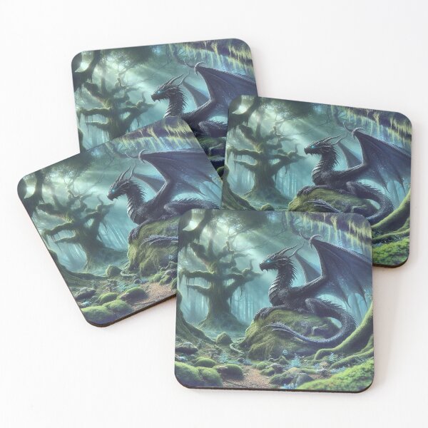 Item preview, Fantasy Dark Dragon on a Rock Forest Trees Moss Wings Mythical DND D&D designed and sold by TheTimeTaxi.