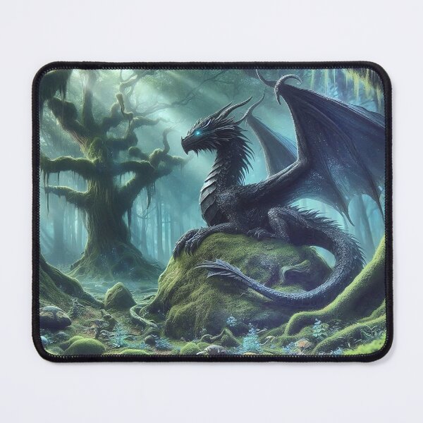 Item preview, Fantasy Dark Dragon on a Rock Forest Trees Moss Wings Mythical DND D&D designed and sold by TheTimeTaxi.