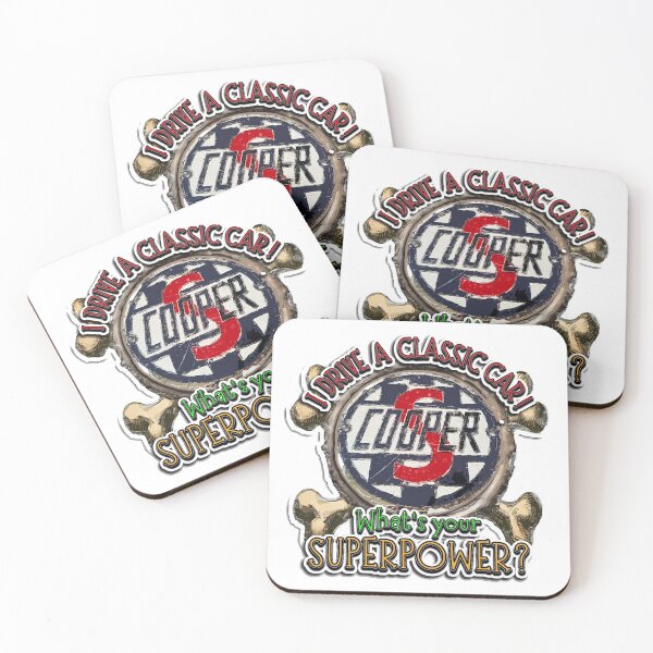 Item preview, I Drive a Classic Car - Mini Cooper S Retro Badge Superpower Design on White designed and sold by Michael van der Hoorn.