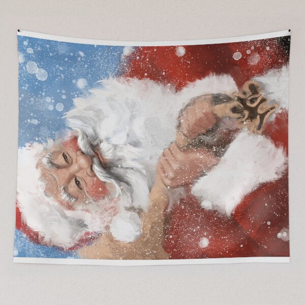 Item preview, Portrait of Santa Clause in the snow with a sack of toys and twinkly eyes designed and sold by frabbita.