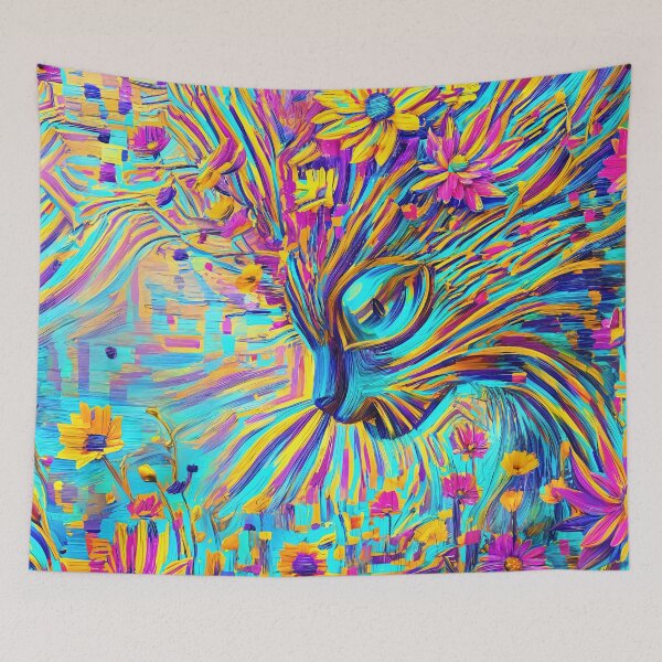 Item preview, Floral Cat Dreamscape of Electric Colors designed and sold by blackhalt.