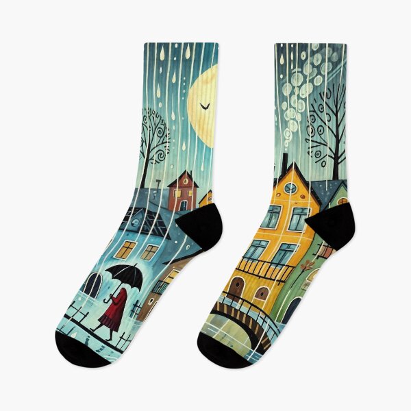 Item preview, Whimsical Rainy Night Art | Colorful Canal Houses | Moonlit City Walk | Fantasy Town Wall Art designed and sold by Very Peculiar.