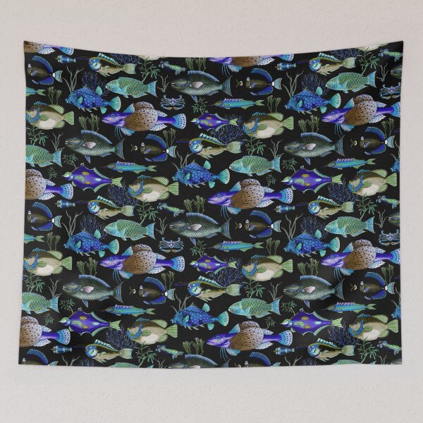 Item preview, Oceania Blooming Reef - Tropical Elegance - Night Black designed and sold by UtArt.