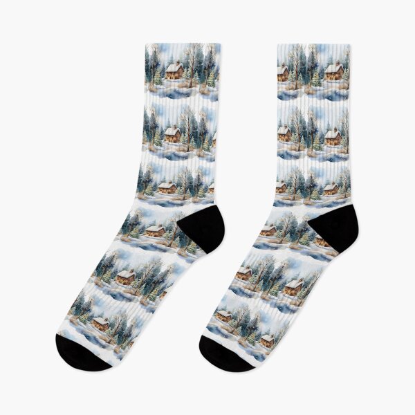Item preview, Cosy Snowy Cabin in Winter Forest – Tranquil Winter Wonderland Art designed and sold by RaiyaTees.
