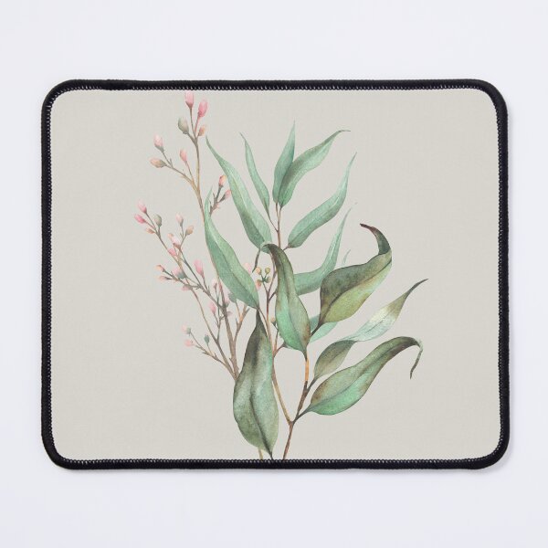 Item preview, Eucalyptus, laurel plant and twig with pink flowers. Greenery Bouquet Watercolor green branches hand drawn illustration designed and sold by BartolArt.