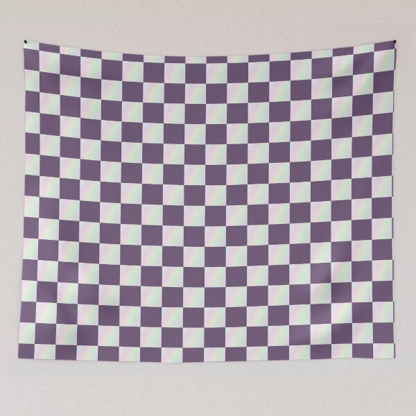 Item preview, Deep purple and iridescent checkered pattern | Violet holographic squares designed and sold by lausn.