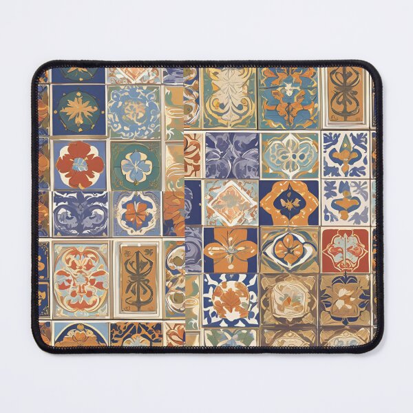 Item preview, Italian Tiles Yellow Bue Orange Flower Prints Western European Moroccan Prints designed and sold by stxaris.