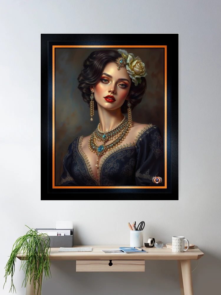 Alycia: A Vision of Classic Elegance in Opulent Golden Adornments Stunning AI Concept Art by Xzendor7 Room Decor Poster Art Print
