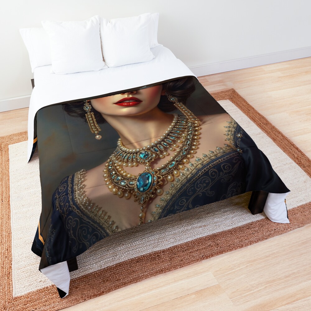 Alycia: A Vision of Classic Elegance in Opulent Golden Adornments Stunning AI Concept Art by Xzendor7 Decorative Art Print Comforter