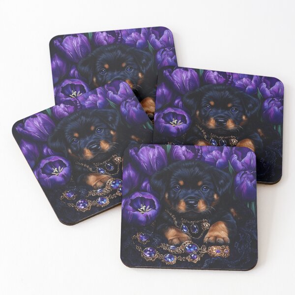 Item preview, Rottweiler Puppy With Purple Tulips designed and sold by Nocturne  Paws.