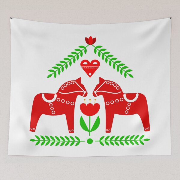 Aperçu de l'œuvre Art populaire scandinave - Cheval de Dala rouge créée et vendue par mikistudio.
