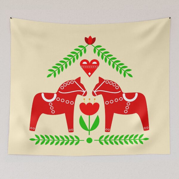 Aperçu de l'œuvre Art populaire scandinave - Cheval de Dala rouge créée et vendue par mikistudio.