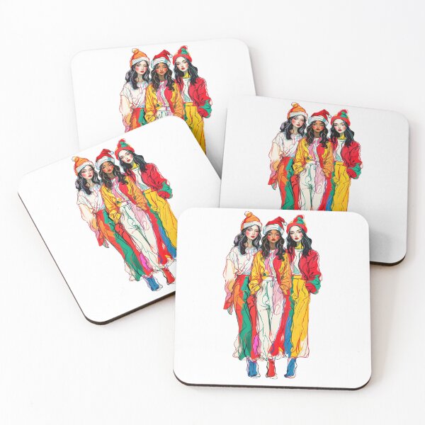 Item preview, Colorful fashion Illustration of three women in Santa hats designed and sold by olenapetol.