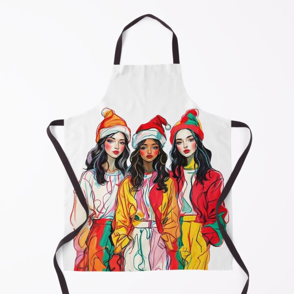 Item preview, Colorful fashion Illustration of three women in Santa hats designed and sold by olenapetol.