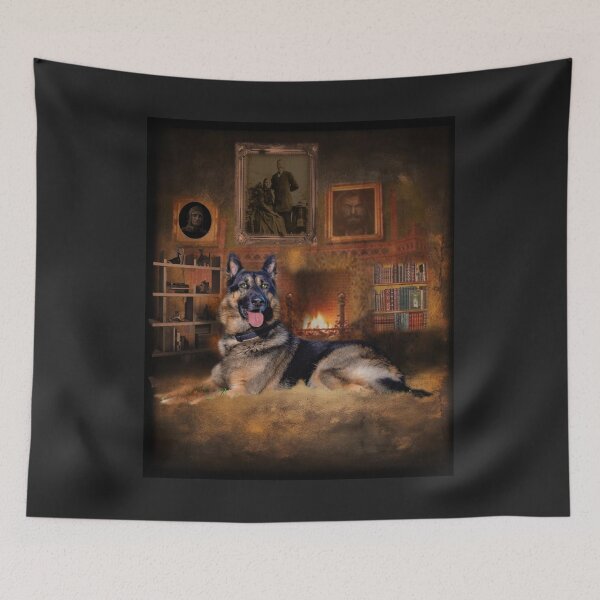 Item preview, German Shepherd and Fireplace designed and sold by Patricia Brown.