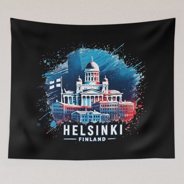 Item preview, Helsinki Finland Travel Retro Colorful Splash Art designed and sold by TomFrontierArt.