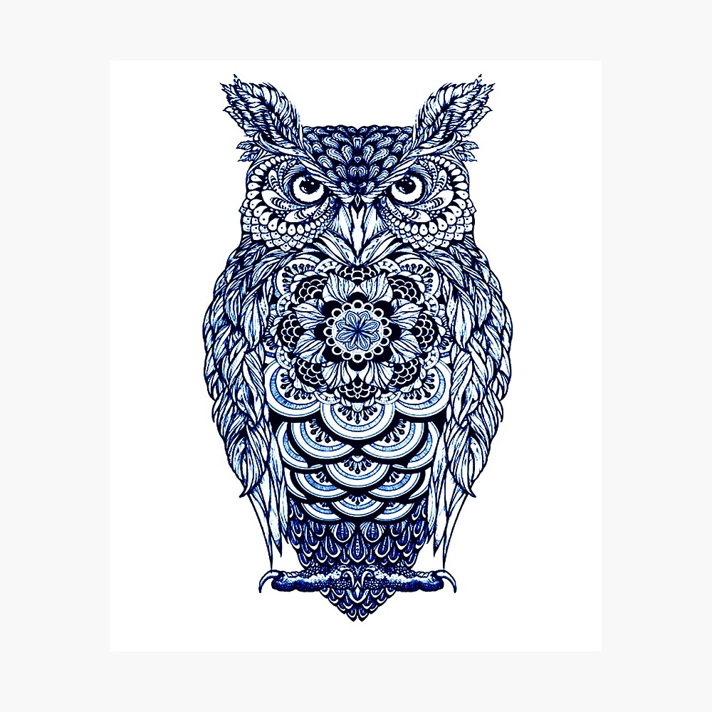 Blaue Eule Spass Vogel Grafik Fur Eulen Liebhaber Metallbild Von Atteestude Redbubble