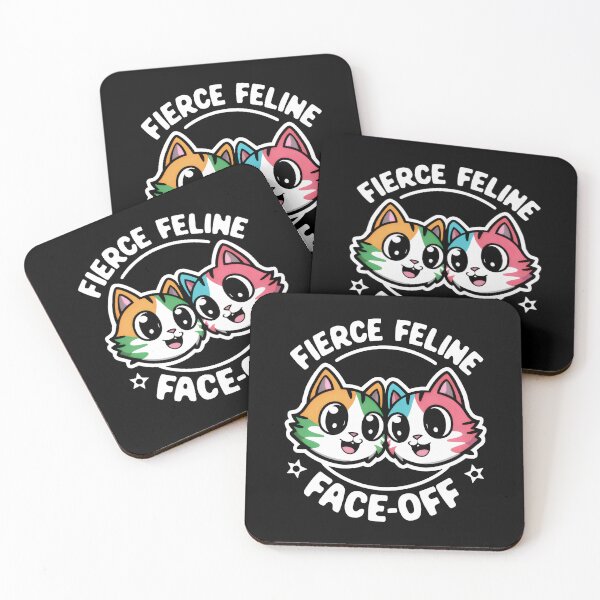 Item preview, Fierce Feline Face-Off A Colorful Clash Of Cats On Black Canvas designed and sold by SplashTastic.