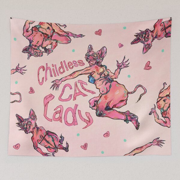 Item preview, Childless Cat Lady pattern in pink ฅ֞•ﻌ•֞ฅ designed and sold by Mishelle-Sherri.