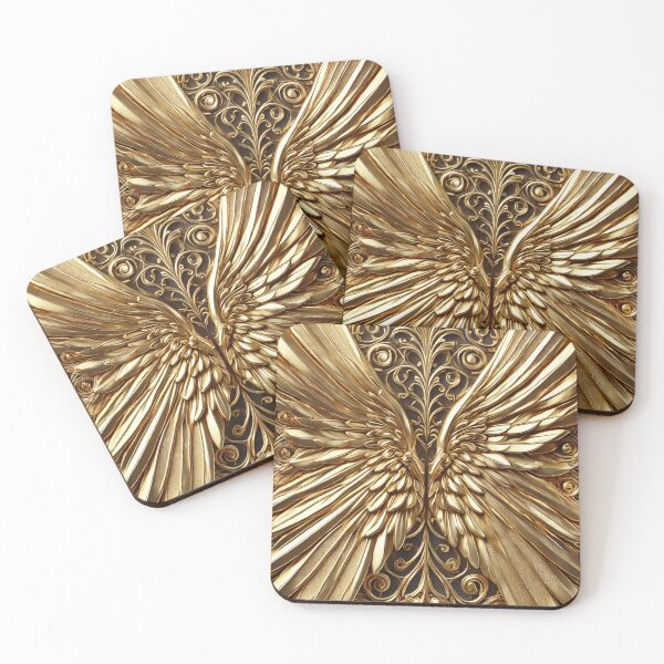 Item preview, Metal golden wings texture featuring intricate and symmetrical feather designed and sold by Donlaporn.