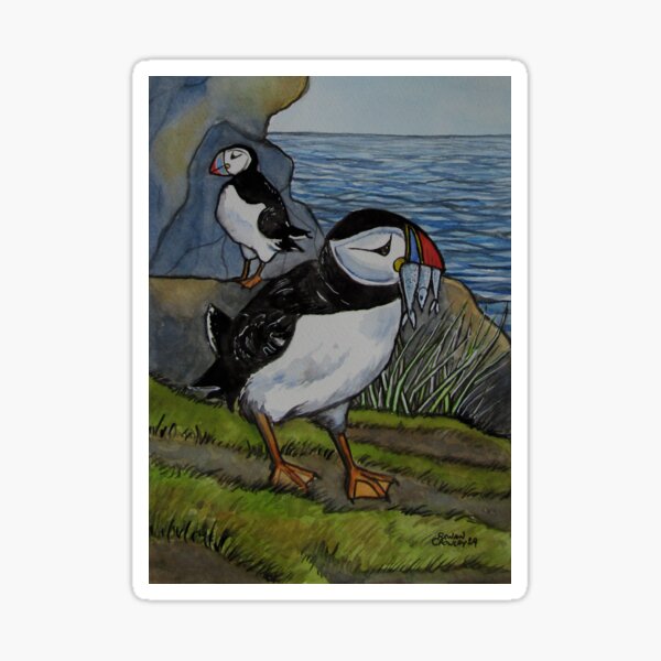 Item preview, Puffins. Watercolor on 21x29.7cm paper. designed and sold by crowleyronan123.