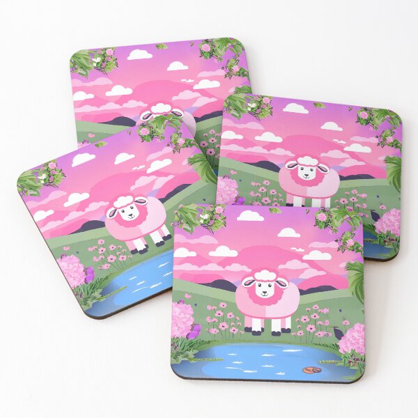 Item preview, Sweet Kawaii Pink Fat Sheep in Lake Side Green Grass designed and sold by stxaris.