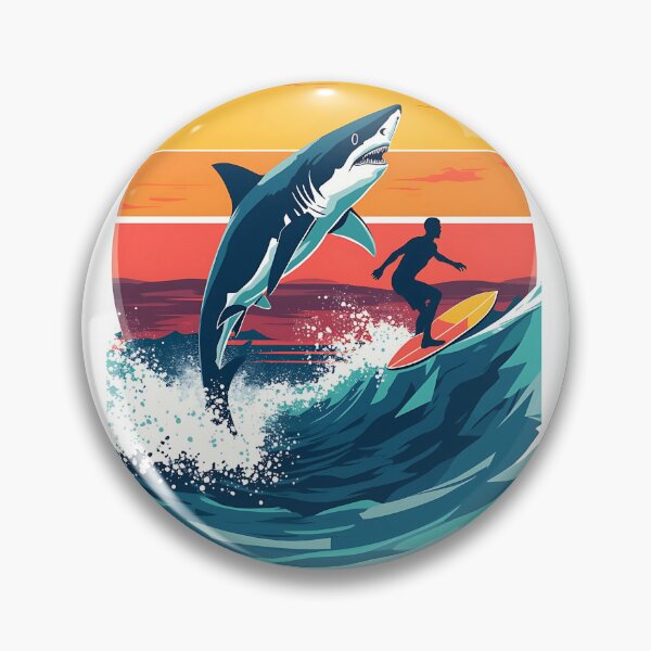 Item preview, Retro Shark and Surfer Sunset Adventure Art designed and sold by VibeTCreations.