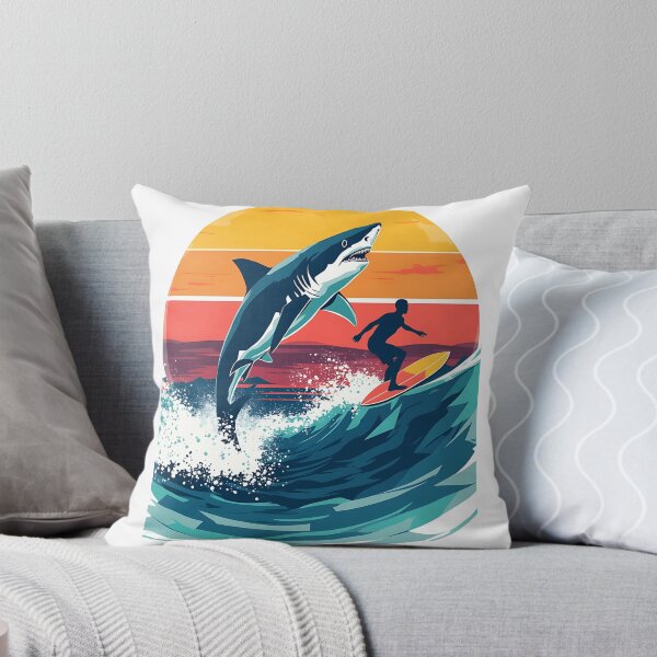Item preview, Retro Shark and Surfer Sunset Adventure Art designed and sold by VibeTCreations.